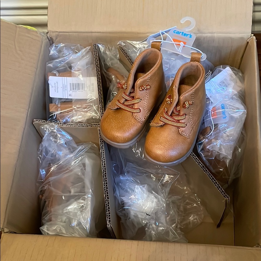 6 Pairs of Carters Brown Baby Boots Size 4 NWT